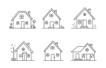 Hand drawn vector set of houses. Black and white house icons.