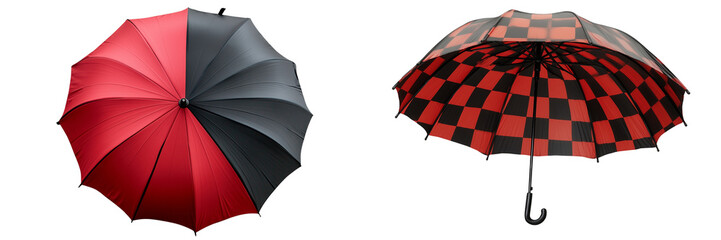 Set of a Black and red umbrella, isolated on transparent background.