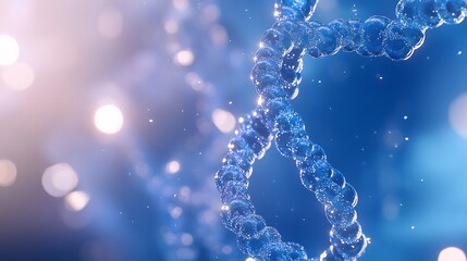 glowing dna strand with blue double helix on luminous bokeh background, scientific abstract art with bubbles and light effect, ideal for biotech concepts