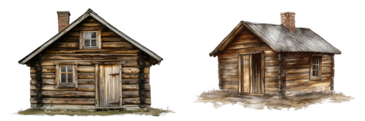 Set of a icon of a log cabin, isolated on transparent background. 
