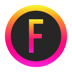 Stylized Capital letter F with neon gradient and dark circle background, perfect for tech branding, app icon, or modern digital media.