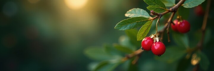 Gold mistletoe hanging from a branch with festive red berries, festive, mistletoe