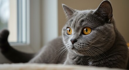 Fototapeta premium Golden-Eyed Gaze: A Feline Portrait AI Generated