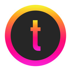 Obraz premium Stylized Lowercase letter t with neon gradient and dark circle background, perfect for tech branding, app icon, or modern digital media.