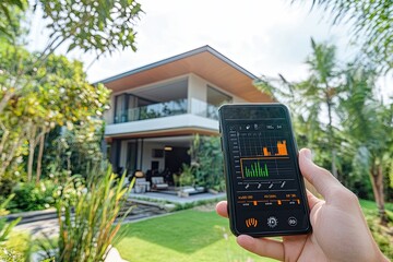 Solar panels on a house with a smart energy monitoring screen inside