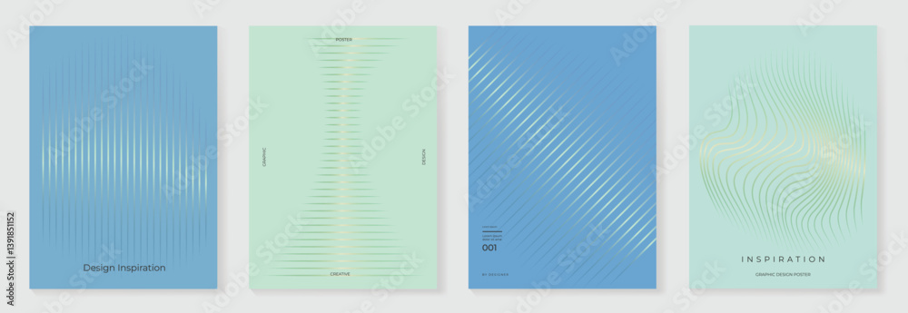 Poster abstract line wave gradient poster background vector set. minimalist cover template with vibrant per