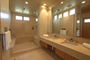 Sleek minimalist bathroom features modern sink with elegant design and spacious layout
