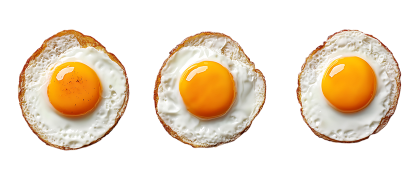 Pack of Fried Egg Top and Front View set of Five Different Poses set Against Transparent Background for Breakfast Menu Design, Cooking Promotion, or Food Illustration Projects