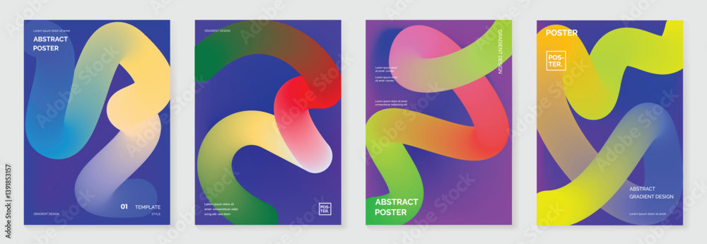 Aufkleber Abstract line wave gradient poster background vector set. Minimalist cover template with vibrant perspective line wave in motion. Ideal design for social media, cover, banner, flyer, music, ads.