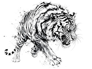 Obraz premium Aggressive White Tiger: A Monochromatic Masterpiece