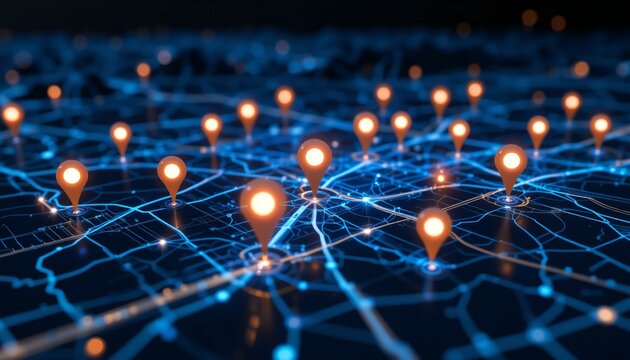 3D Digital Map with Glowing Map Pointer.