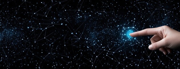 A close-up of blue interconnected data nodes highlights the complexity of digital technology against a dark background