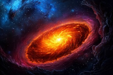 Obraz premium Fiery Spiral Galaxy Core in Vibrant Nebula