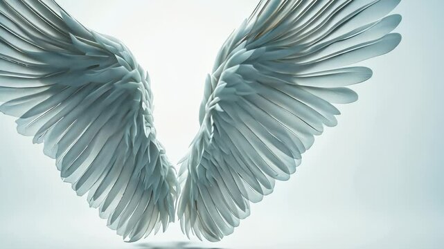 Wings on a white background. High quality stock of photographs. Isolated angel wings on a white background. White feathers against a white lifestyle backdrop.