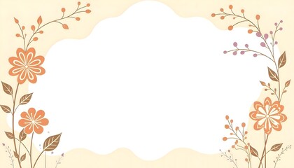 Fototapeta premium Elegant Side Floral Frame, Vibrant Orange Blooms & Lush Green Foliage, Minimal Light Beige Canvas, Clean Center Space, Customizable Invitation & Greeting Card Border, Feminine Botanical Design