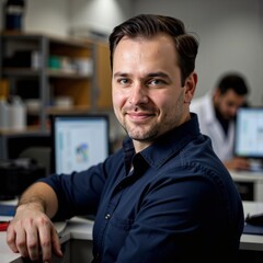 Fototapeta premium Professional man smiling in a modern office environment 