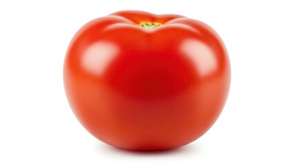 A single ripe red tomato isolated on a white background.