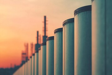 Abstract view of industrial pipes at sunset, showcasing modern infrastructure.