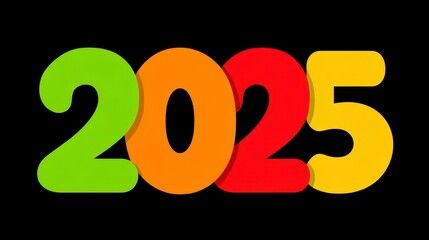 Multicolored 2025 Digits on Black Background