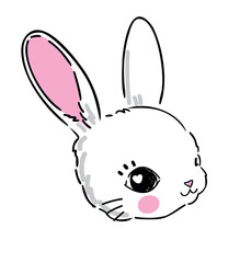 Hand Drawn Cute Bunny isolated on white background. Print design rabbit. Children Print on t-shirt. Vector