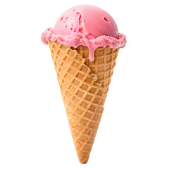 Strawberry Ice Cream Cone – Pink Scoop in Waffle Cone with Creamy Texture and High-Resolution Food Photography

