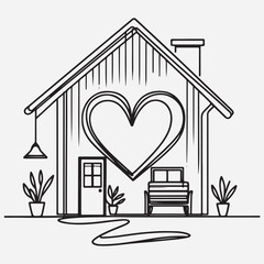 Heart inside house continuous one line drawn. stock illustration