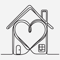 Heart inside house continuous one line drawn. stock illustration