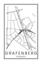 Hand drawn printable downtown road map poster of borough GRAFENBERG of the German city of DÜSSELDORF on solid white background with city name