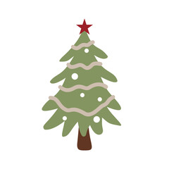 Christmas With Garland Holiday Tree Pine Celebration Year Cartoon Decoration