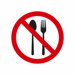 forbidden to eat and prohibition sign template, Red strikethrough circle, Simple flat vector icon illustration