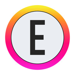 Black Capital letter E on light background with vibrant gradient circular frame, ideal for creative, fashion, or modern business branding.