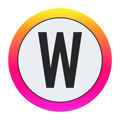 Black Capital letter W on light background with vibrant gradient circular frame, ideal for creative, fashion, or modern business branding.