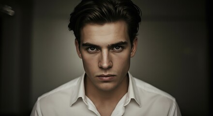 Obraz premium Intense Gaze: A Portrait in Shadow AI Generated
