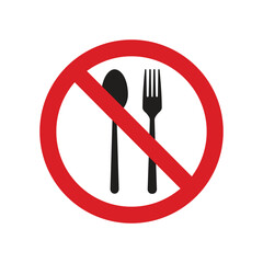 forbidden to eat and prohibition sign template, Red strikethrough circle, Simple flat vector icon illustration