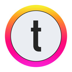 Fototapeta premium Black Lowercase letter t on light background with vibrant gradient circular frame, ideal for creative, fashion, or modern business branding.