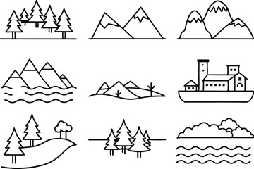 Fototapeta premium Lakes Line Art Illustration Creative Design for Nature Drawing Artwork 