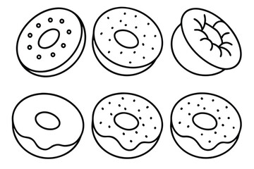 Bagels line art monochrome sketch depicting bagels with soft texture.eps