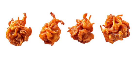 Pack of Crispy Onion Pakoras set of Five Different Poses set Against Transparent Background for Food Packaging, Restaurant Menus, or Culinary Promotions