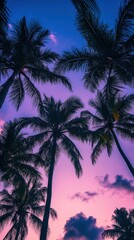 Tropical Palm Trees Silhouetted Against Vibrant Sunset Sky
