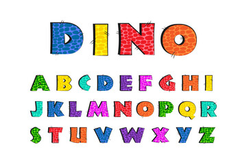 Cartoon dino font. Hand drawn kids alphabet.