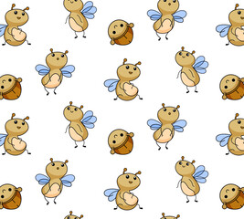 seamless pattern cute baby spring motif fly beetle bee