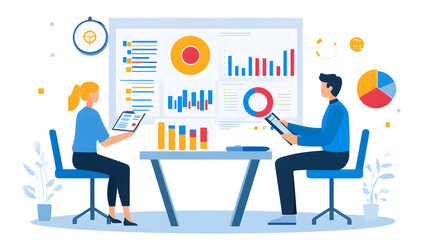 Fototapeta premium Vector infographic: A manager conducting a performance review meeting with an employee