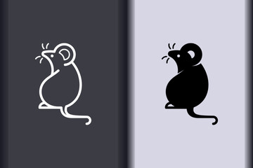 Vector rat, mouse minimal flat icon simple concept design. Curve line and object shape creative logo design isolated on background.