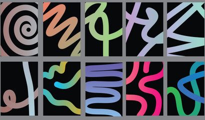 Abstract gradient, colorful lines wave poster background vector set. Minimalist cover template with vibrant perspective line wave in motion. Ideal design for social media, cover, banner, flyer, ads.