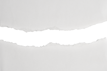Ripped white paper with torn edges and empty space in center isolated on transparent background