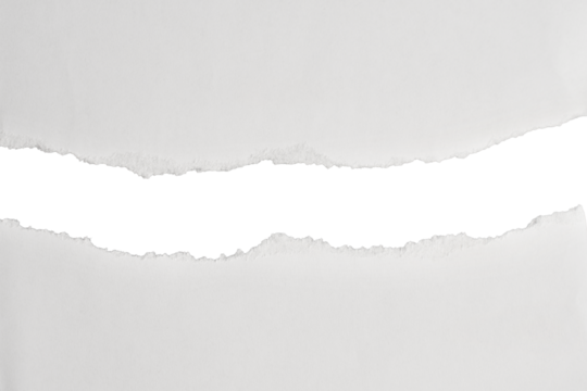 Ripped white paper with torn edges and empty space in center isolated on transparent background