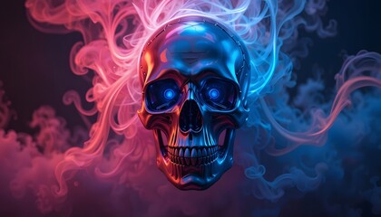 Futuristic Skull with Neon Smoke