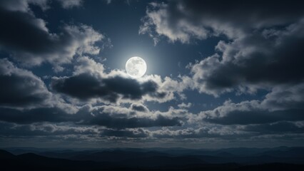 A captivating nightscape featuring a luminous full moon and dramatic clouds.
