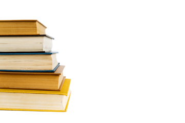 stack large pile of printed literary old books lies on table, book covers and pages for study, book pages and bindings on white background on transparent background