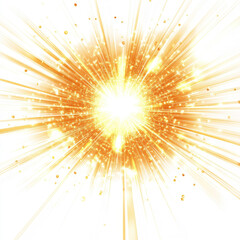 Fototapeta premium A vibrant explosion of golden light, radiating warmth and energy. Abstract art depicting a burst of brilliance against a white backdrop. Perfect for celebratory themes.